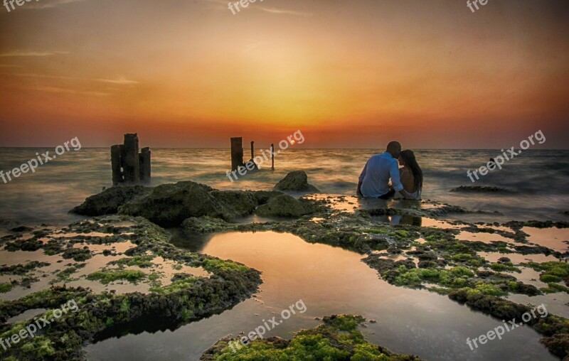 Sunset Dusk Sky Clouds Sea