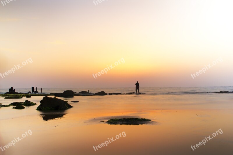 Sunset Dusk Sky Clouds Sea