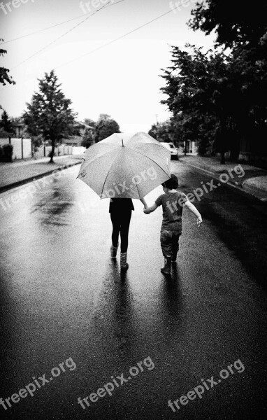 Umbrella Rain Walking Young Outdoor