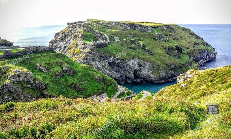 Sea Coast Cornwall Rocks Island