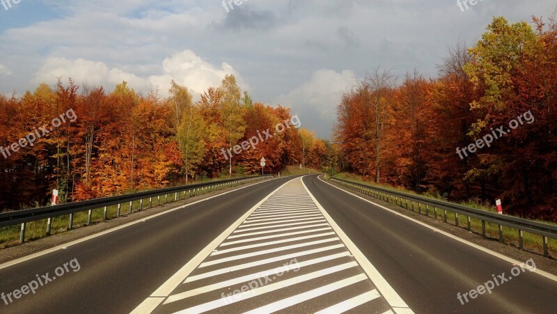 Autumn Highway Poland Olkusz Autumn Landscape