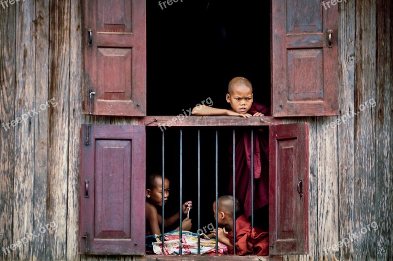 Myanmar Monastery Boyhood Monks Children