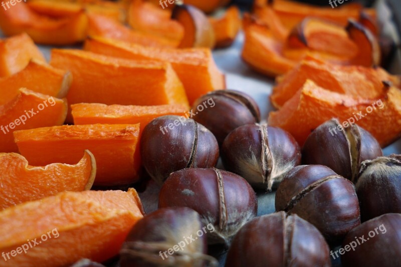 Food Pumpkin Roasted Chestnut Chestnuts Free Photos