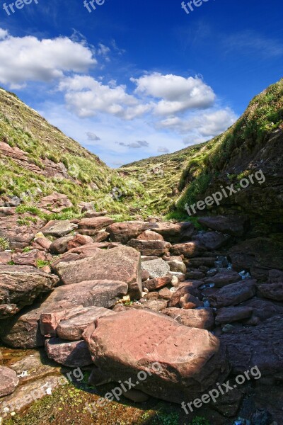 Rocks Sky Gully Nature Landscape