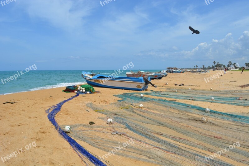 Beach Fishing Net Clear Sky Fishing Scene Srilanka