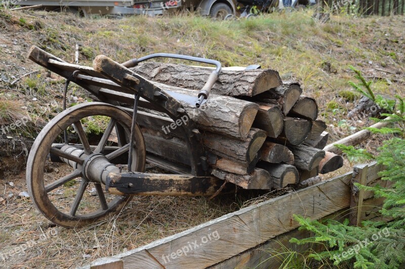 Wood History Wheelbarrow Cargo Logs