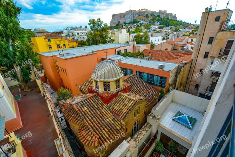 Acropolis Greece Landscape View Church