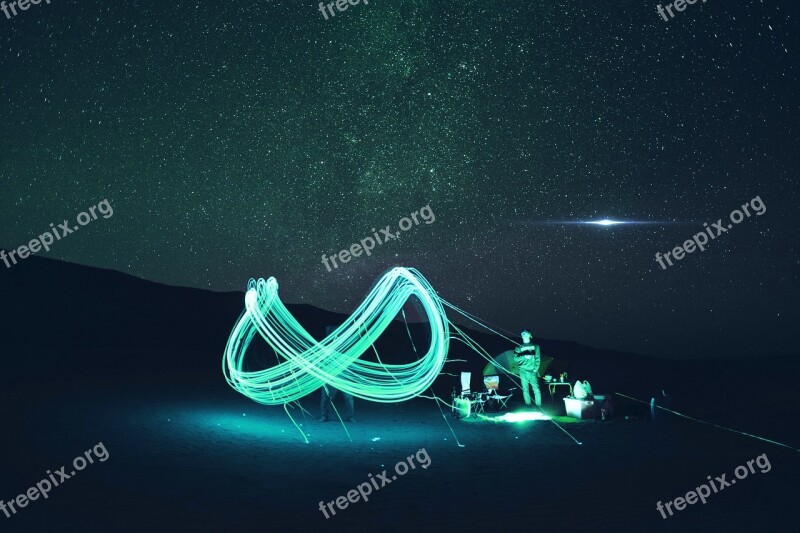 Long Exposure Green Night Lights Camping Tent