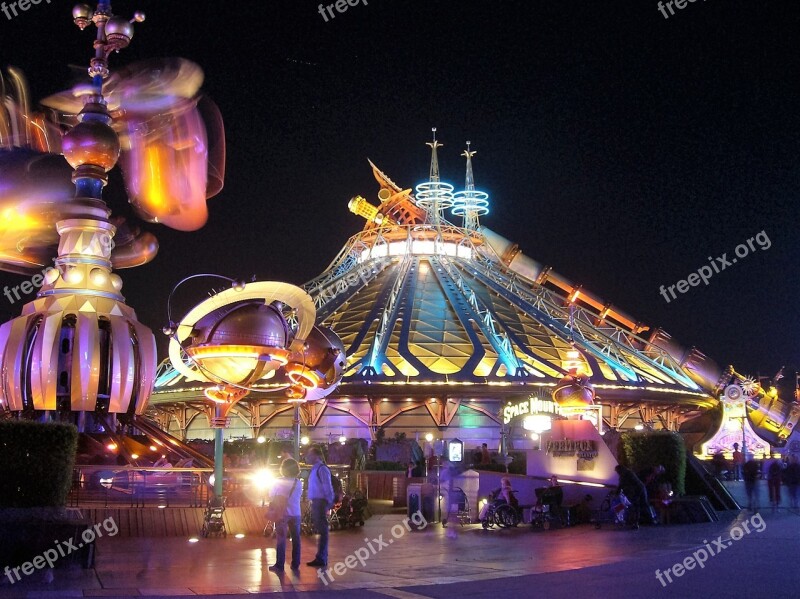 Night Scene Neon Theme Roller Coaster Disneyland Paris