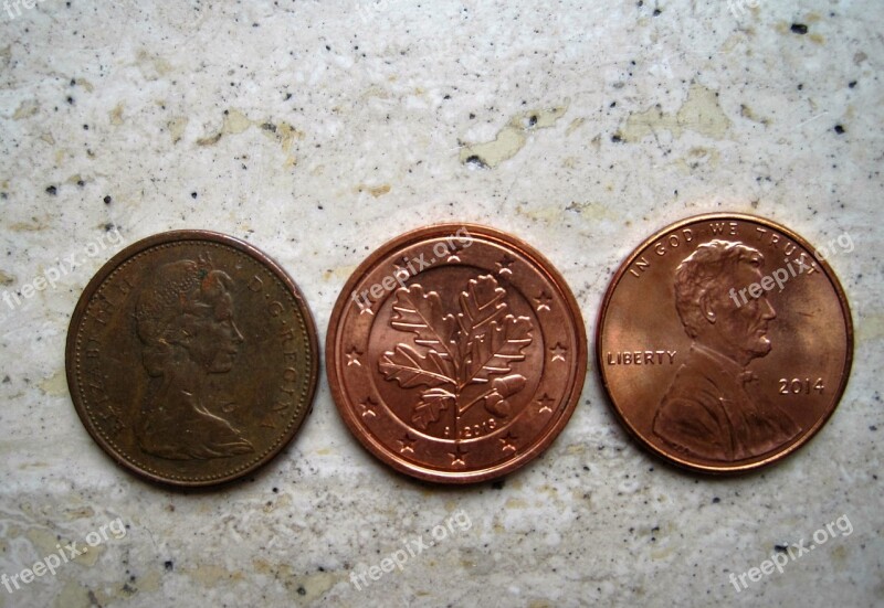 Three Similar Money Tees Canadian Cent Euro-cent American Cent Currency