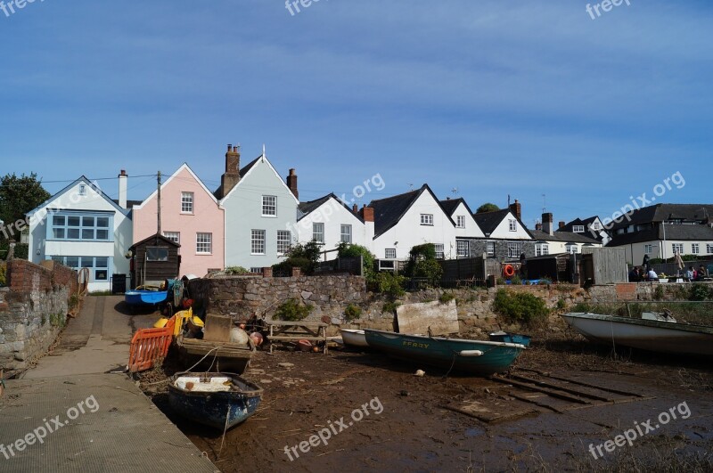 Cottages Seaside Estuary Low Tide Ferry