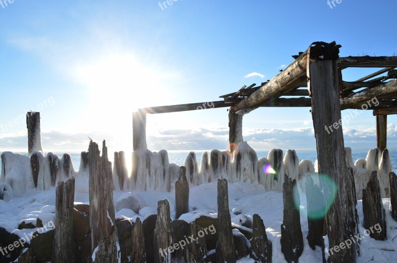 Winter Beach Snow Sun Sea