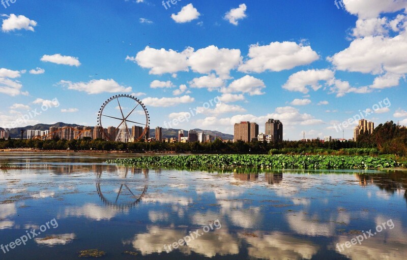 The Ferris Wheel Blue Sky White Cloud City Build