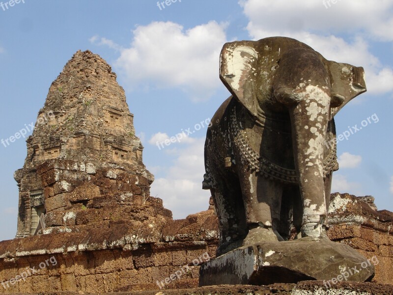 Cambodia Angkor Old Ruin Elephant