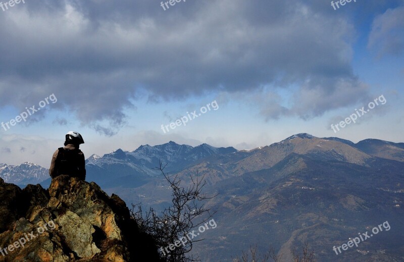 Mountain Guy Sky Landscape Cyclist