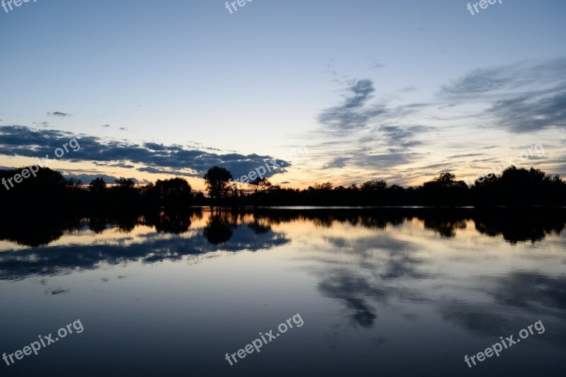 Sunset Lake Water Nature Autumn