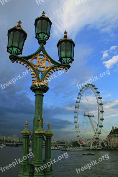 London Eye Street Light Thames Cityscape Uk