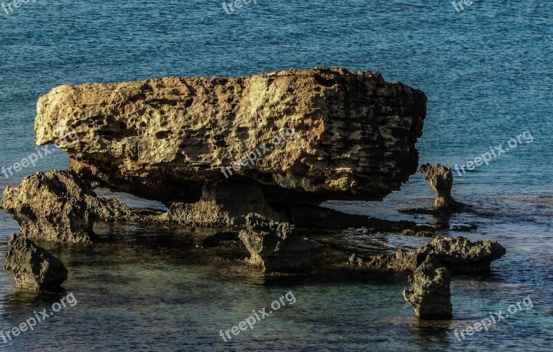 Cyprus Kapparis Rock Formations Rocky Coast Sea