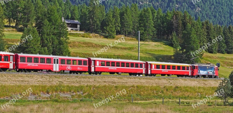 Rhaetian Railways Engadin Summer Morning Switzerland Graubünden