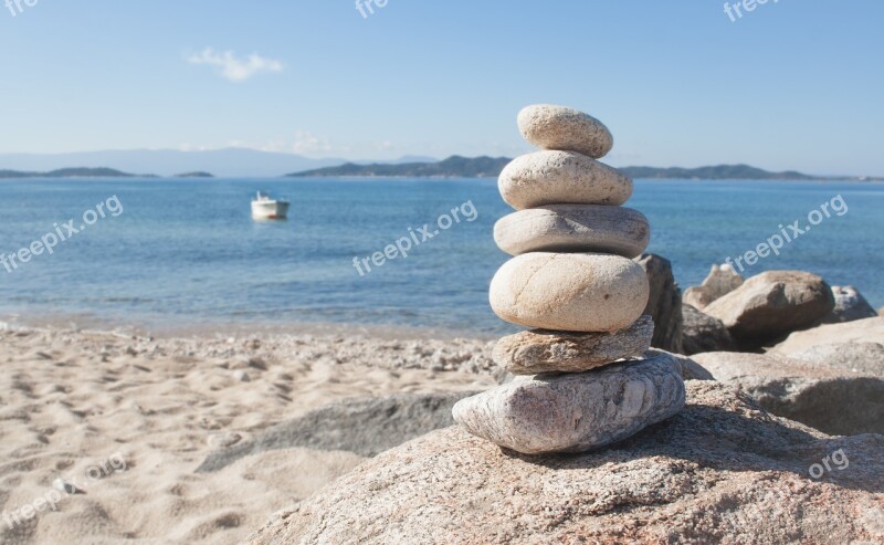 Beach Stones Boat Sea Meditation