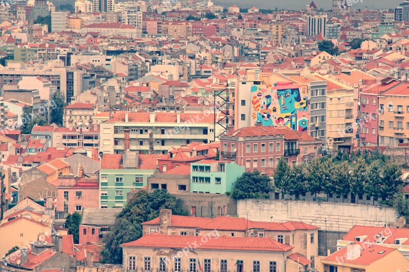 Lisbon Roofs General View City Tiles