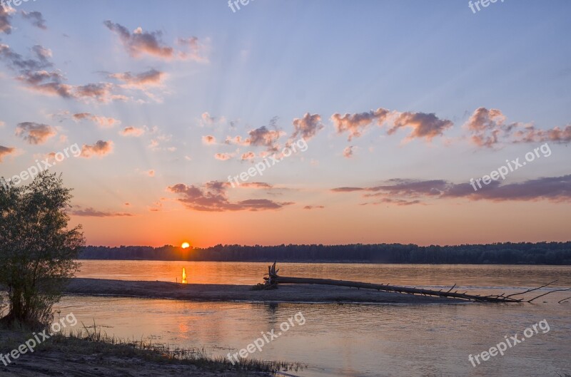 River Sunset Landscape Nature Sky