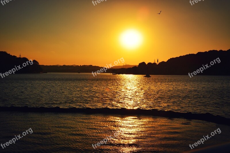 Bogong Island Sunset Taihu Lake Free Photos