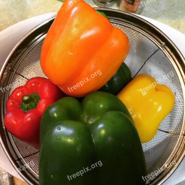 Peppers Green Yellow Red Food