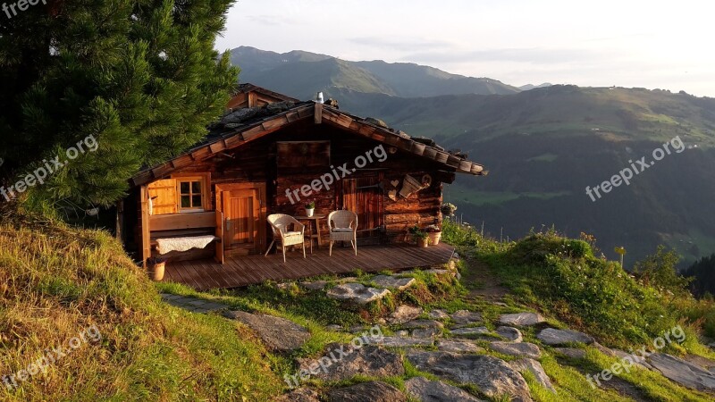 Mountain Hut Mountains Hut Alpine Landscape