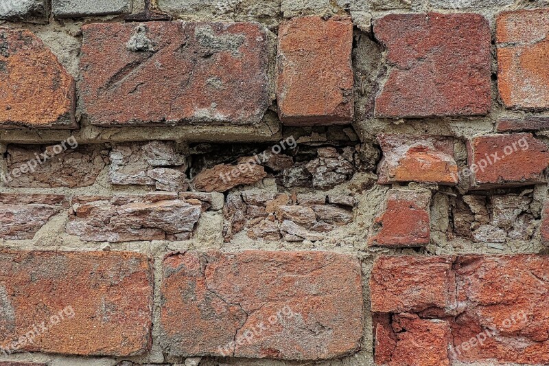 Wall Old Bricks Break Up Old Brick Wall