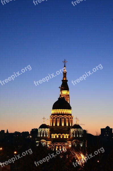 Cathedral Evening Church Sunset Blue Sky