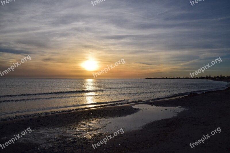 Sunset Sea Sunset Sea Beach Distant