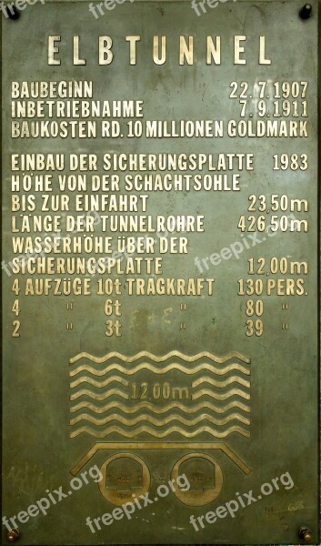 Old Elbe Tunnel Hamburg Technical Specifications Commemorative Plate Free Photos