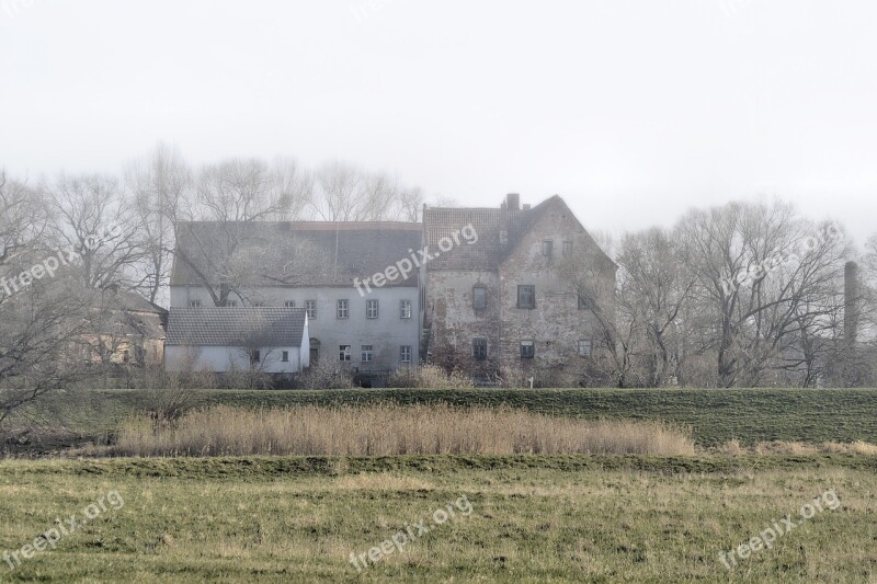 Landscape Fog Sunrise Old Building Clouds