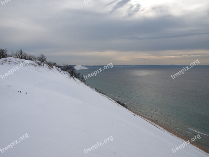 Landscape Winter Snow Scenic Lake Michigan