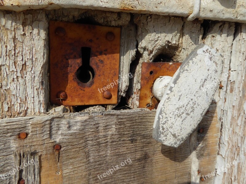 Old Lock Rusty Doorknob Wooden Door Old