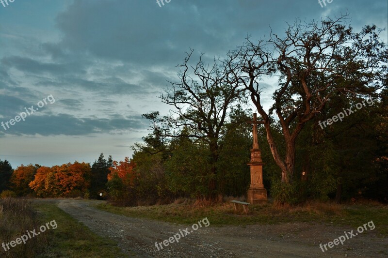 Cross Autumn Landscape Tree Atmosphere