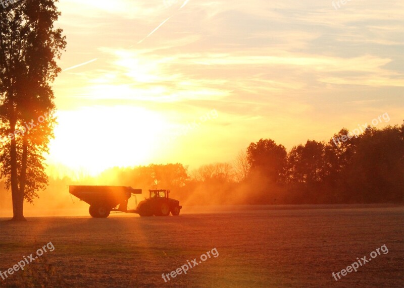 Harvester Harvest Farming Soybean Sunset