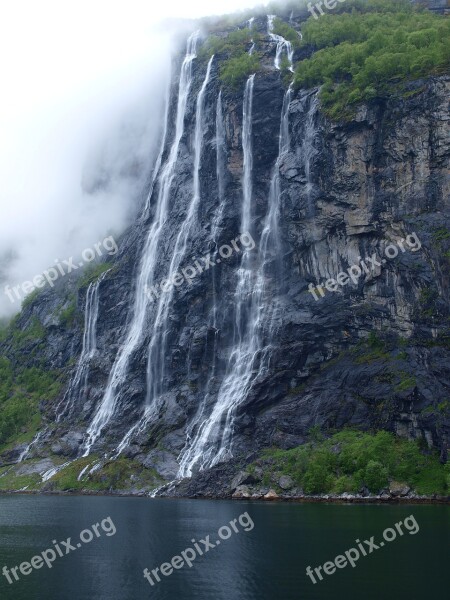 Waterfall Norway Scandinavia Fjord Geirangerfjord