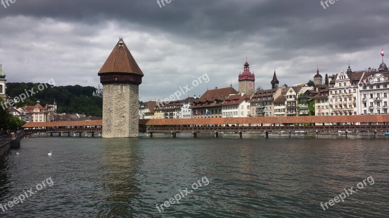 Lucerne Switzerland Water Chapel Bridge Water Tower