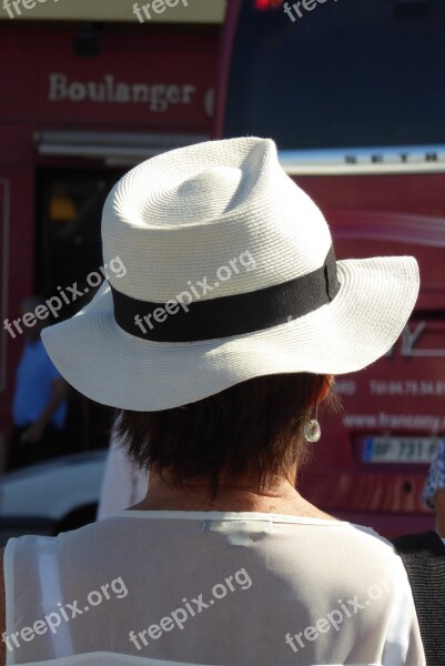 Woman Hat Go Back Sète South Of France