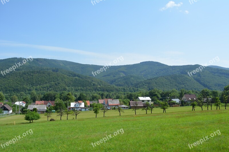 Village Panorama Grass Summer Nature