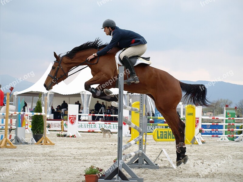 Horseback Riding Horse Leaping Competition In Air