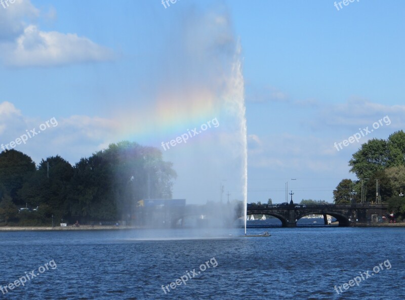 Hamburg Alster Fountain Rainbow Lombard Bridge