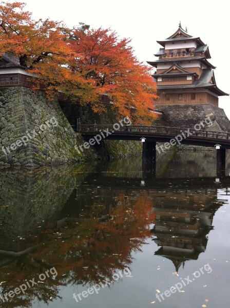 Takashima Castle Lake Suwa Autumnal Leaves Castle Gate