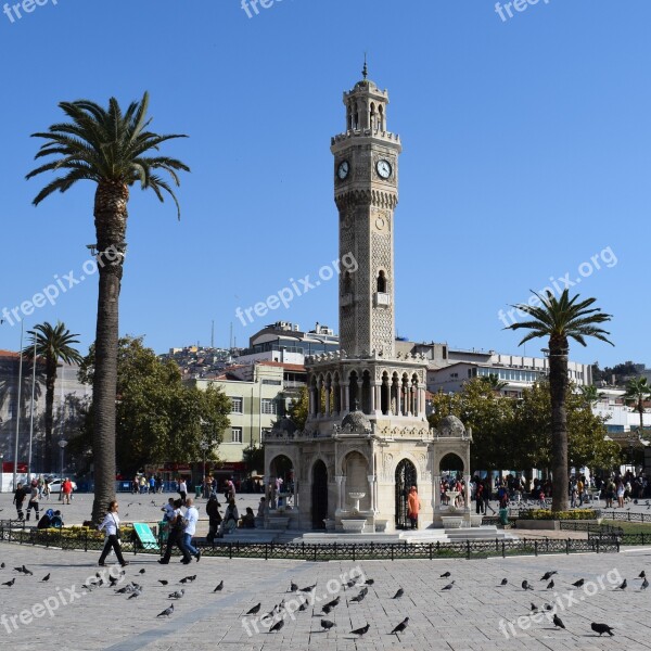 Izmir Tower Turkey Timepiece Pigeons