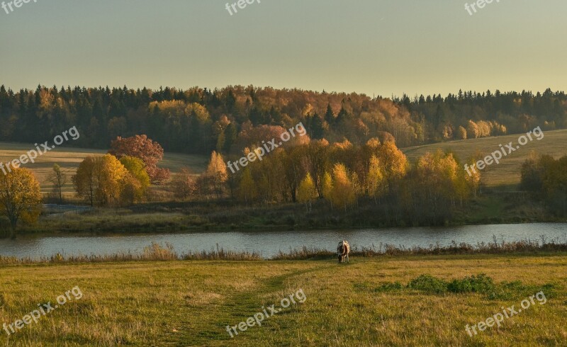 Landscape Nature Sunset Lake Autumn