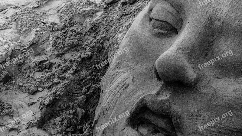 Sand Sculpture Face Character Longing