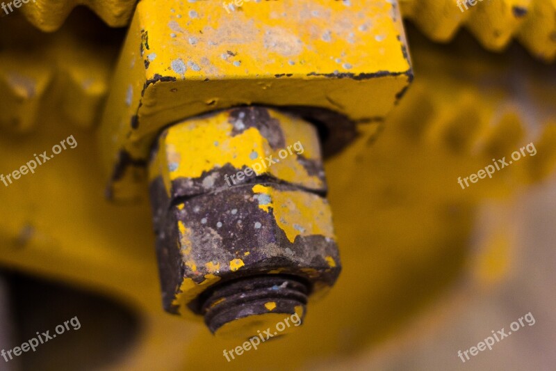 Nuts And Bolt Nuts Bolt Tightened Yellow Bolt