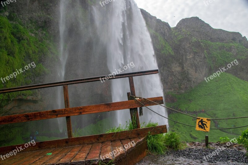 Waterfall Iceland Bridge Nature Landscape